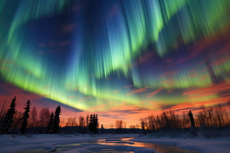 swirling aurora patterns above earths atmosphere, created with generative aiの素材