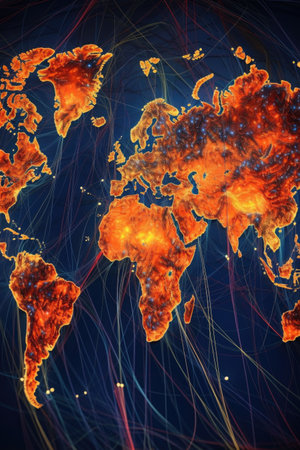 global map with connecting lines for trade routes, created with generative aiの素材
