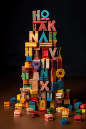 thank you spelled with colorful alphabet blocks, created with generative aiの素材