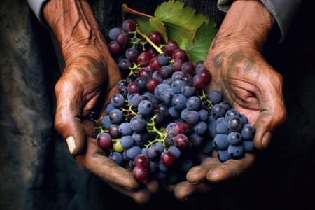 hands grapes during harvest season, created with generative aiの素材