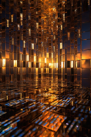 abstract metallic grid pattern reflecting light, created with generative aiの素材