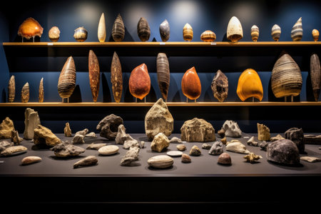 collection of various prehistoric fossil types on display, created with generative aiの素材