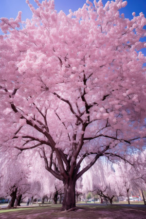 vibrant cherry blossom tree in full bloom, created with generative aiの素材