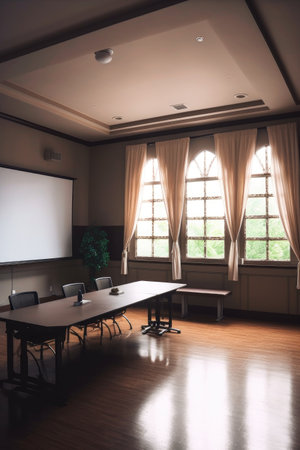 empty conference room with projector screen, created with generative aiの素材