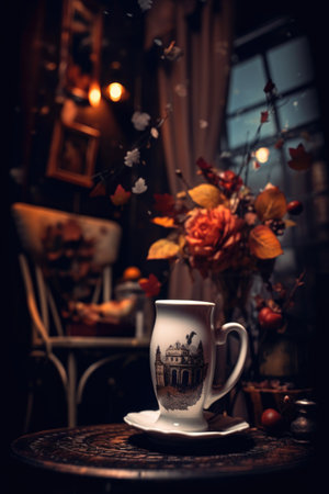 thank you note on a coffee cup with a cozy atmosphere, created with generative aiの素材