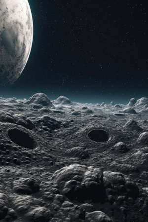 close-up of a detailed moon surface with craters, created with generative aiの素材