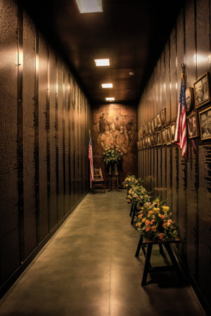 memorial wall with engraved names of fallen soldiers, created with generative aiの素材