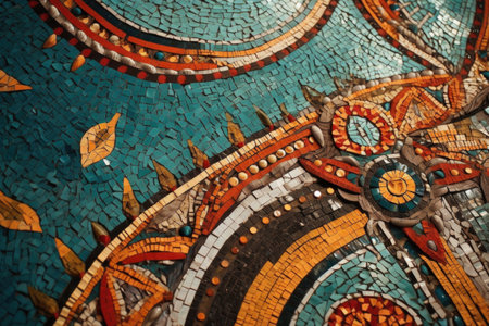 vibrant geometric patterns in a roman mosaic, created with generative aiの素材
