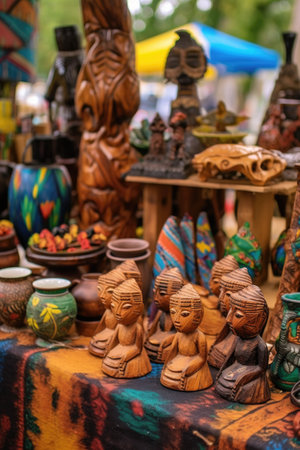 handmade artisan crafts displayed at a market stall, created with generative aiの素材