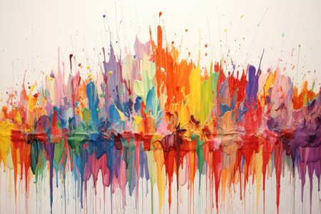 rainbow-colored paint splatters on a white canvas, created with generative aiの素材