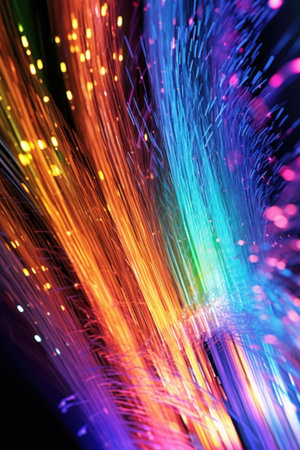 close-up of fiber optic cables in motion, created with generative aiの素材