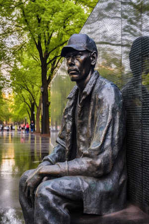 vietnam veterans memorial wall with reflection, created with generative aiの素材