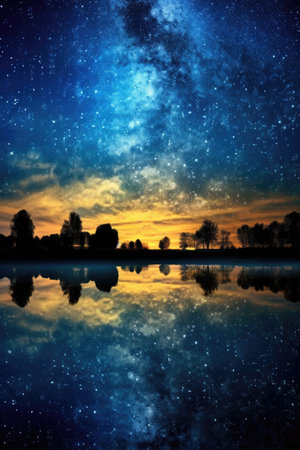 milky way galaxy stretching across starry night sky, created with generative aiの素材
