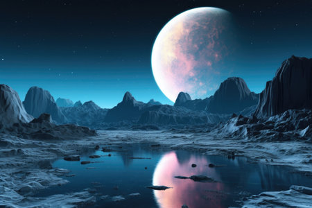 uranus icy landscape lit up by a distant sun, created with generative aiの素材