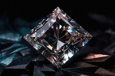a close-up of a sparkling diamond on black velvet, created with generative aiの素材