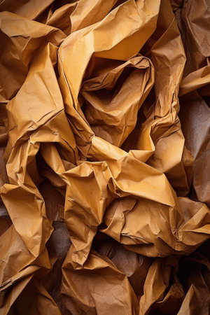 crumpled brown kraft paper, close-up shot, created with generative aiの素材