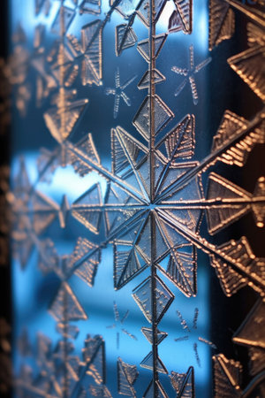 close-up of snowflakes on a windowpane, created with generative aiの素材