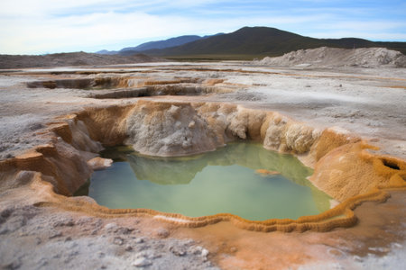 bubbling mud pool near a geothermal hot spring, created with generative aiの素材