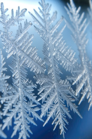 close-up of snowflakes on a car windshield, created with generative aiの素材