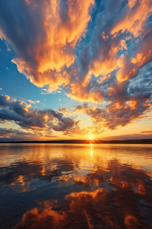 dramatic cloudscape lit up by the rising sun, created with generative aiの素材