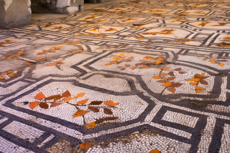 detailed close-up of an ancient roman mosaic floor, created with generative aiの素材