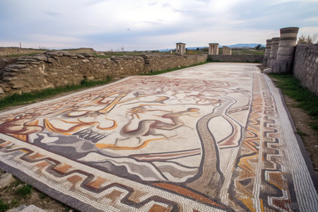 remnants of roman mosaic in an archaeological site, created with generative aiの素材