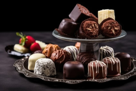 assorted chocolate truffles and dessert bites, created with generative aiの素材