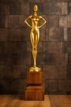 golden trophy standing on a pedestal, created with generative aiの素材