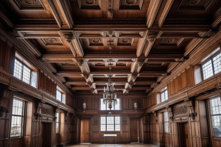 art deco inspired ceiling with symmetric elements, created with generative aiの素材