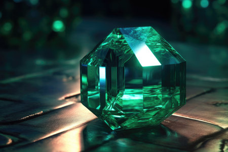 macro shot of a faceted emerald reflecting light, created with generative aiの素材