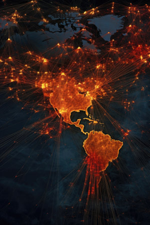 network of interconnected global shipping routes, created with generative aiの素材