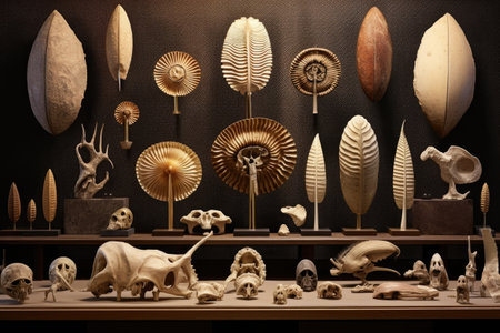 collection of various prehistoric fossil types on display, created with generative aiの素材