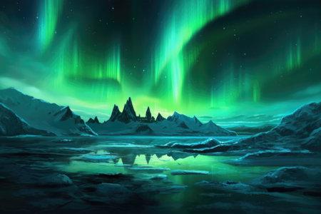 northern lights illuminating the arctic tundra at night, created with generative aiの素材