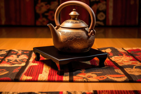 traditional japanese tetsubin teapot on tatami mat, created with generative aiの素材