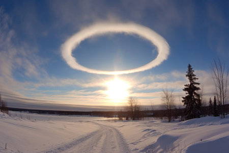 wide-angle view of sun dogs in winter sky, created with generative aiの素材