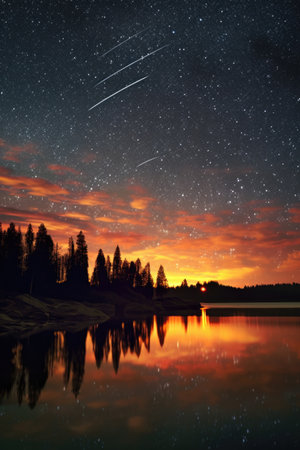 meteor shower streaking across the night sky, created with generative aiの素材