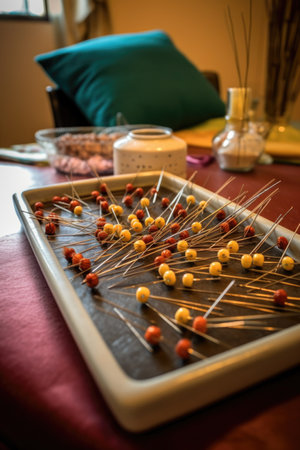 acupuncture needles on a treatment table, created with generative aiの素材