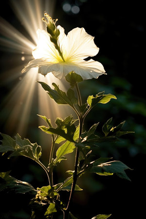 sunbeam creating a natural spotlight on a flower, created with generative aiの素材