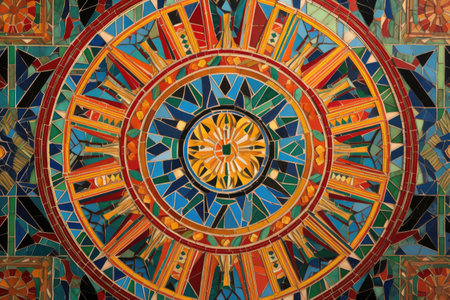 vibrant geometric patterns in a roman mosaic, created with generative aiの素材