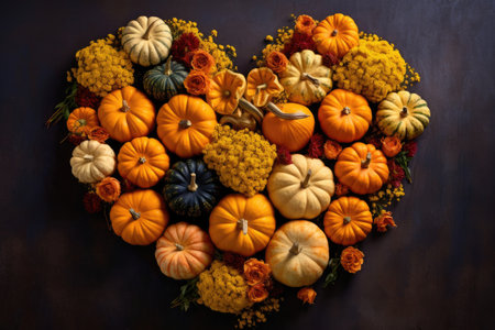 pumpkins arranged in a heart shape, created with generative aiの素材