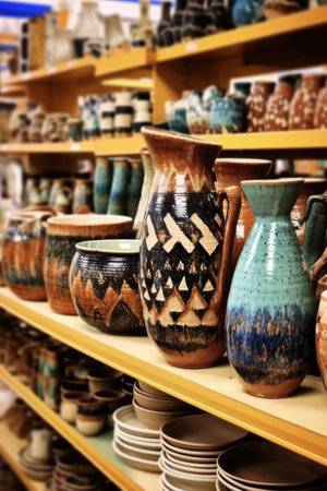 handmade pottery displayed in a craft store, created with generative aiの素材