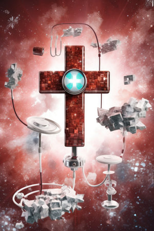 telemedicine symbol with medical cross and tech, created with generative aiの素材