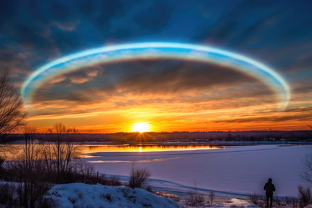 sun halo creating a colorful ring in the sky, created with generative aiの素材