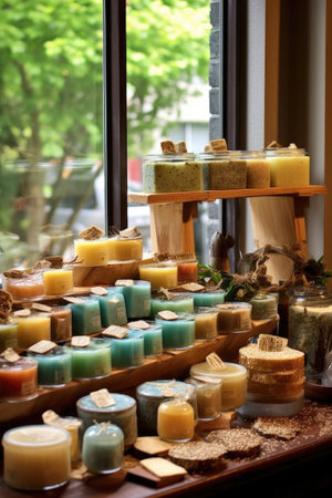 handmade soap and bath products display, created with generative aiの素材