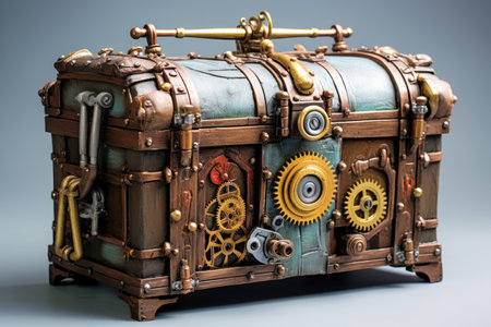 steampunk gear-filled treasure with lock, created with generative aiの素材