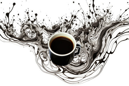 abstract black coffee swirls on white background, created with generative aiの素材