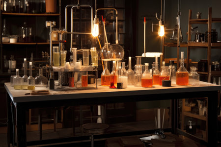 replication of a science lab with scientific equipment, test tubes, and beakers, created with generative aiの素材