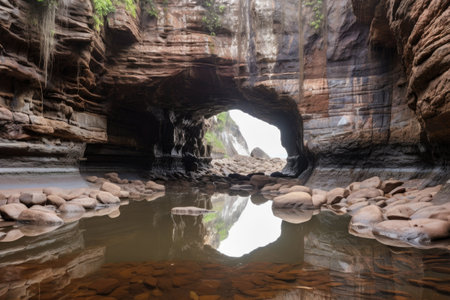 sea cave reflecting pool at low tide, created with generative aiの素材
