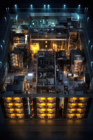 aerial view of data center with server racks, created with generative aiの素材