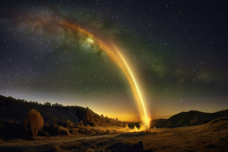 comets tail illuminated against the milky way, created with generative aiの素材